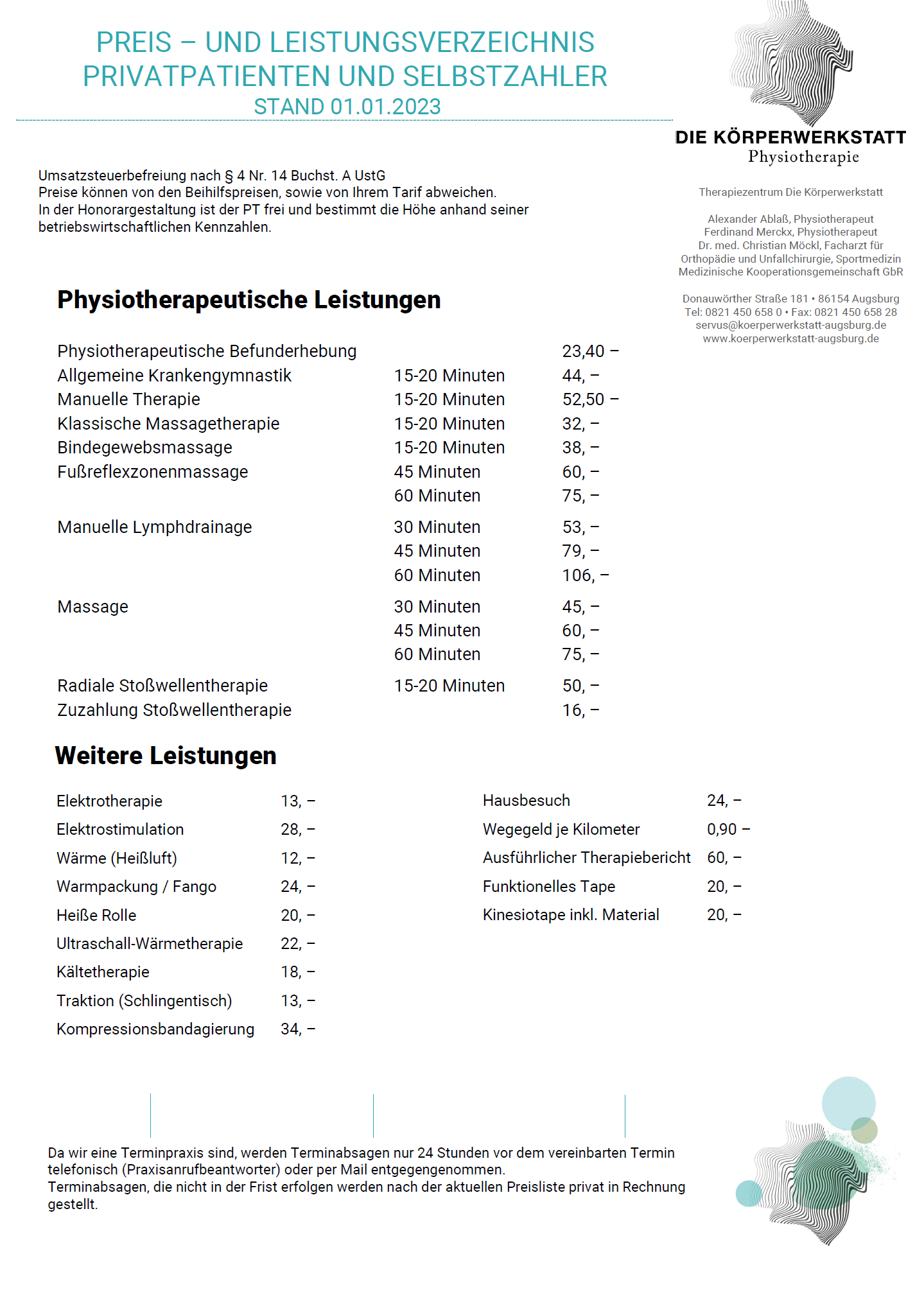 Preis- und Leistungsverzeichnis 01.01.2023